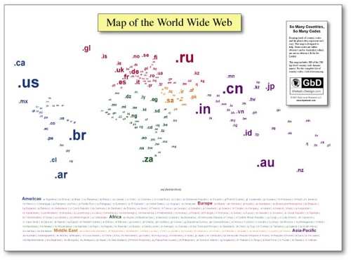 Map of 180 country code TLDs